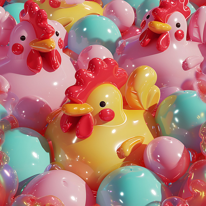 Inflated Plastic Chicken and Colorful Ball seamless PBR texture preview