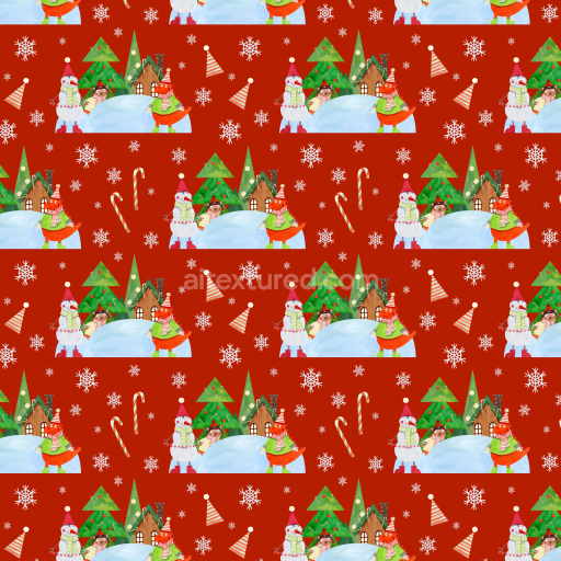 Seamless 3D PBR Texture Featuring Christmas Snowmen, Trees & Candy Canes