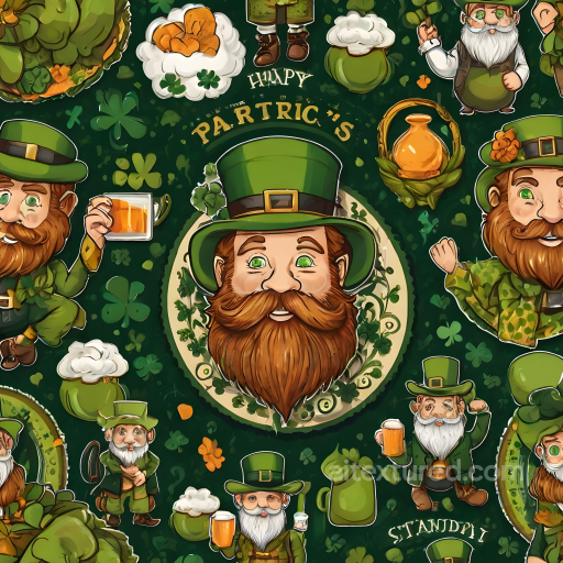 Digital Paper Texture Featuring Colorful St Patrick Leprechaun Patterns seamless St patrick digital paper bundle PBR texture