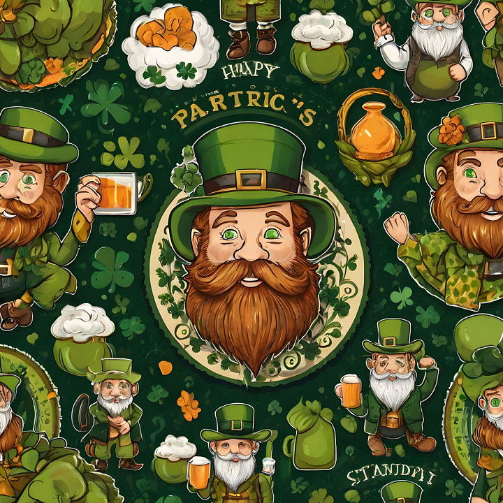 Digital Paper Featuring Colorful St Patrick Leprechaun Patterns seamless PBR texture preview