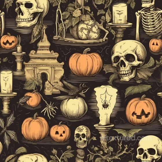 with Vintage Halloween Skulls, Pumpkins, and Candles Vintage Halloween texture preview