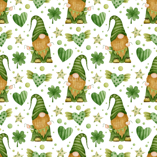 Seamless 3D PBR Watercolor St Patrick Gnome and Shamrock Pattern Texture