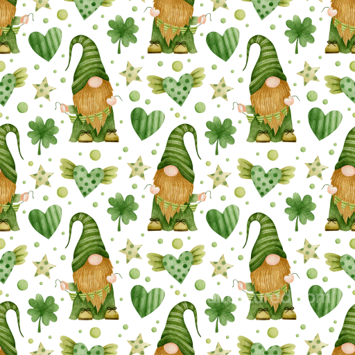 Watercolor St Patrick Gnome and Shamrock Pattern Texture seamless St patrick PBR texture