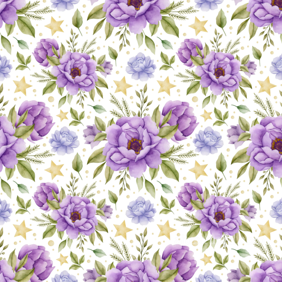 Featuring Purple Watercolor Flowers with Green Leaves and Stars Purple Flower texture preview
