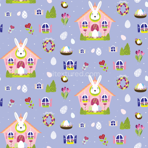Preview — Seamless 3D PBR Texture Featuring Easter Bunny Houses and Spring Motifs