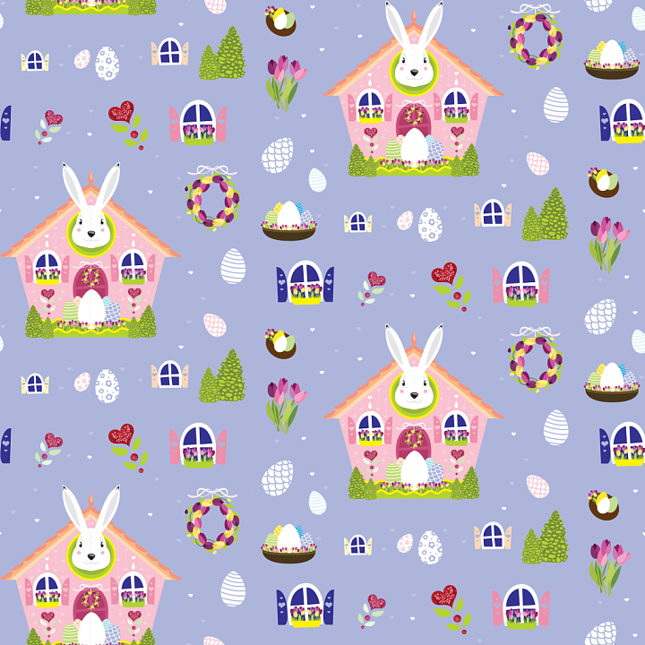 Easter Bunny House and Decorative Eggs Digital Paper seamless PBR texture preview