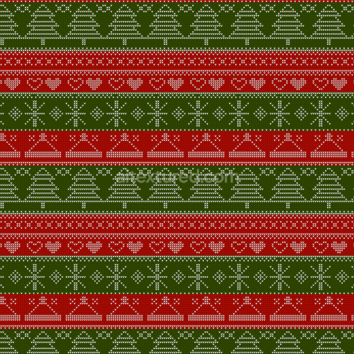 Seamless 3D PBR Texture of Christmas Knit Fabric with Red and Green Holiday Patterns