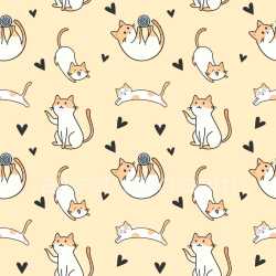 Pattern Bundle - Seamless 3D Pattern PBR Texture Featuring Playful Cartoon Cats and Hearts on Soft Beige texture preview