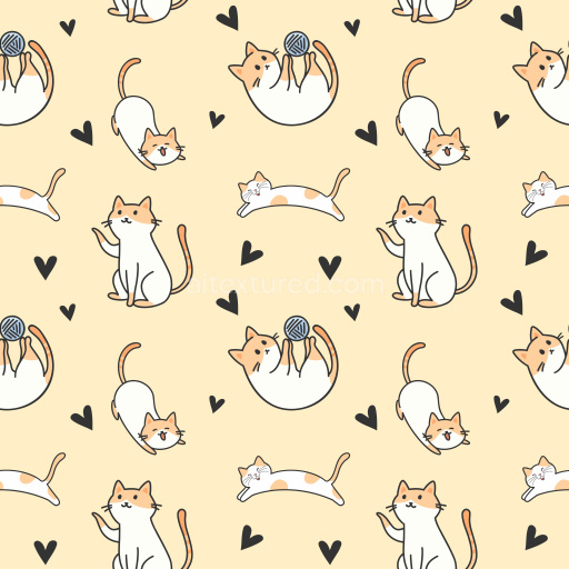 Pattern Bundle - Seamless 3D Pattern PBR Texture Featuring Playful Cartoon Cats and Hearts on Soft Beige texture preview