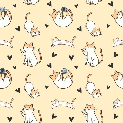 Pattern PBR Texture Featuring Playful Cartoon Cats and Hearts on Soft Beige seamless Pattern Bundle PBR texture