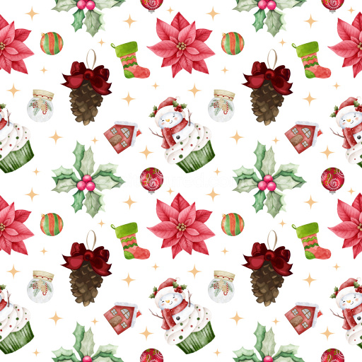 Pattern Bundle - Seamless 3D Pattern PBR Texture Featuring Whimsical Christmas Motifs and Soft Watercolor… texture preview