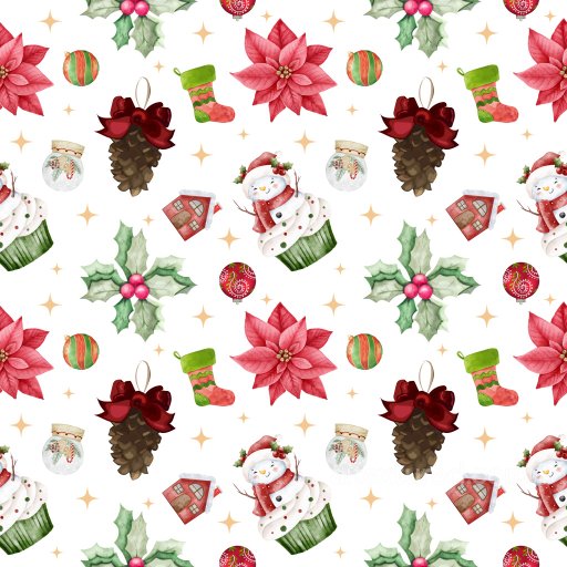 Pattern PBR Texture Featuring Whimsical Christmas Motifs and Soft Watercolor Style seamless Pattern Bundle PBR texture