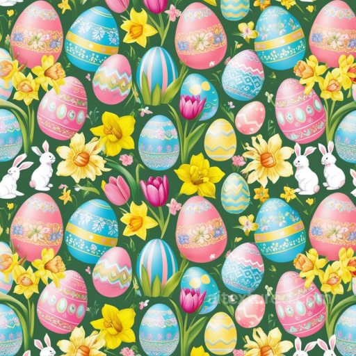 All Easter Digital paper Texture of Colorful Easter Eggs and Spring Flowers seamless All Easter Digital paper PBR texture