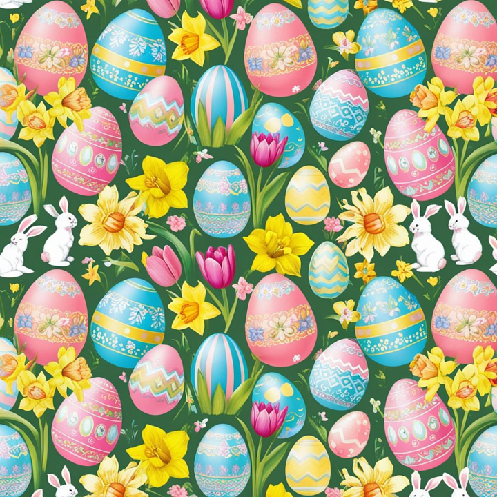 All Easter Digital paper of Colorful Easter Eggs and Spring Flowers seamless PBR texture preview