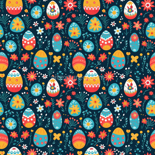 Seamless 3D PBR Texture of Colorful Easter Eggs and Floral Pattern