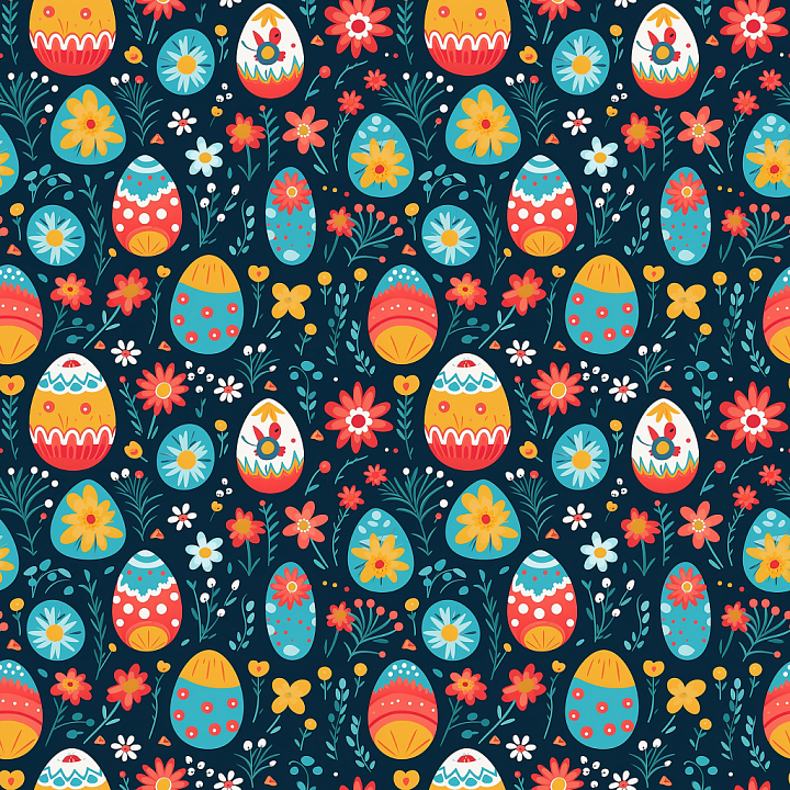All Easter Digital paper of Colorful Easter Eggs and Floral Pattern seamless PBR texture preview