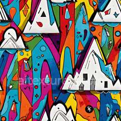 seamless Seamless 3D PBR Texture Featuring Colorful Geometric Graffiti Art texture 8k free download PBR
