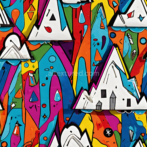 Seamless 3D PBR Texture Featuring Colorful Geometric Graffiti Art