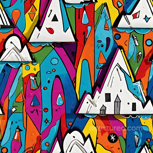 Seamless 3D PBR Texture Featuring Colorful Geometric Graffiti Art texture preview