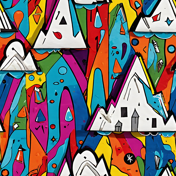 Featuring Colorful Geometric Graffiti Art seamless PBR texture preview