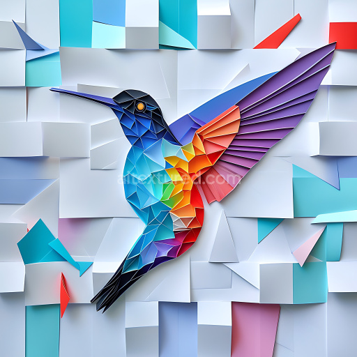 Seamless 3D PBR Texture Featuring Colorful Geometric Origami Bird