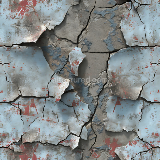 Seamless 3D PBR Texture of Cracked & Peeling Light Blue Painted Plaster Wall