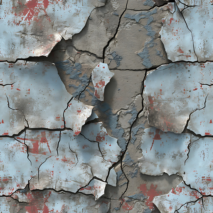 Cracked & Holes of Cracked & Peeling Light Blue Painted Plaster Wall seamless PBR texture preview