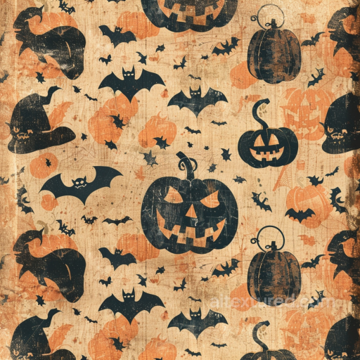 Vintage Halloween Fabric Texture with Pumpkins and Bats seamless Vintage Halloween PBR texture