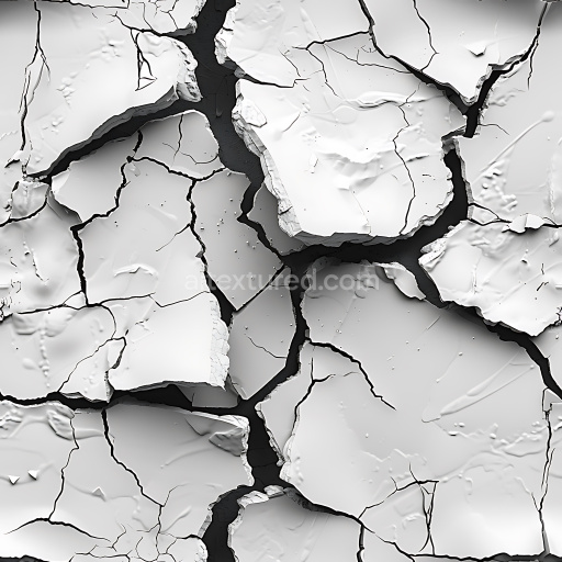 Seamless 3D Cracked and Holed Plaster PBR Texture in White with Jagged Breaks