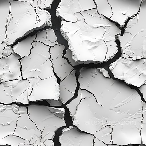 Cracked and Holed Plaster PBR Texture in White with Jagged Breaks seamless Cracked & Holes PBR texture