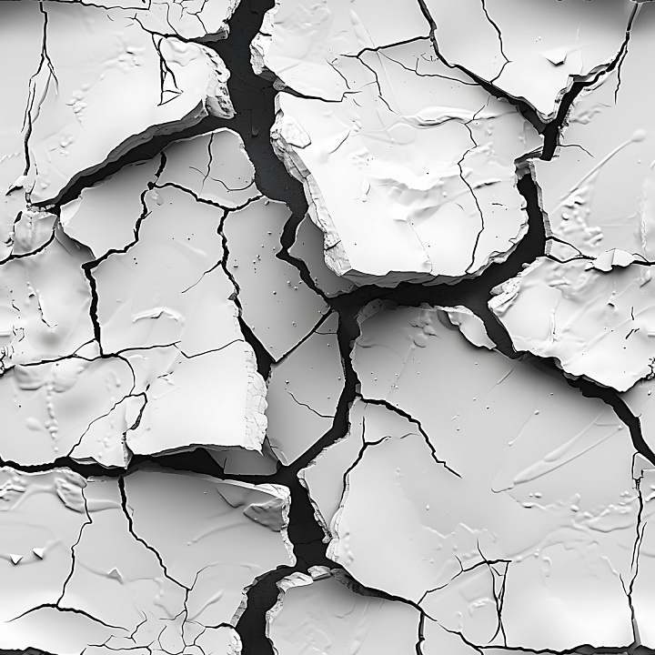 Cracked and Holed Plaster in White with Jagged Breaks seamless PBR texture preview