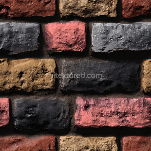 Seamless 3D Cracked Multicolor Brick Wall PBR Texture with Rough Surface