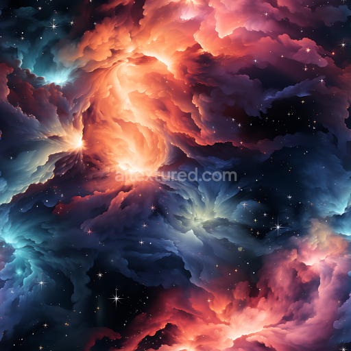 Seamless 3D Nebula PBR Texture Featuring Glowing Cosmic Clouds and Starfield