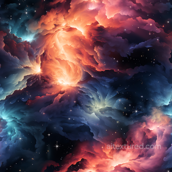 Nebula PBR Texture Featuring Glowing Cosmic Clouds and Starfield Star, space, planets texture preview