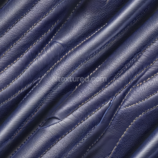 Seamless 3D PBR Navy Blue Stitched Grain Leather Texture with Wrinkles