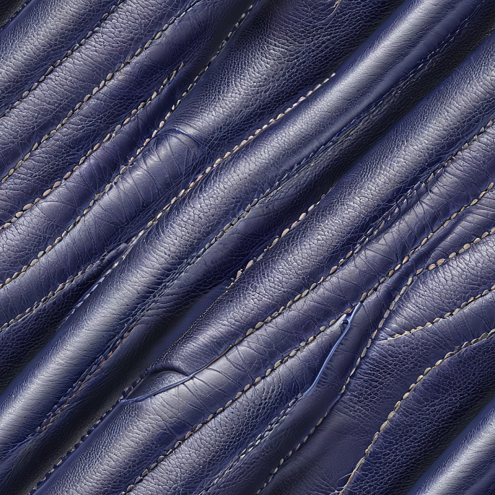 Navy Blue Stitched Grain Leather with Wrinkles seamless PBR texture preview