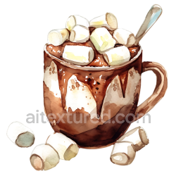 seamless Watercolor Hot Chocolate with Marshmallows Breakfast Illustration texture 8k free download PBR