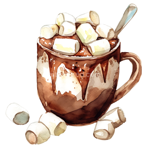 Watercolor Hot Chocolate with Marshmallows Breakfast Illustration