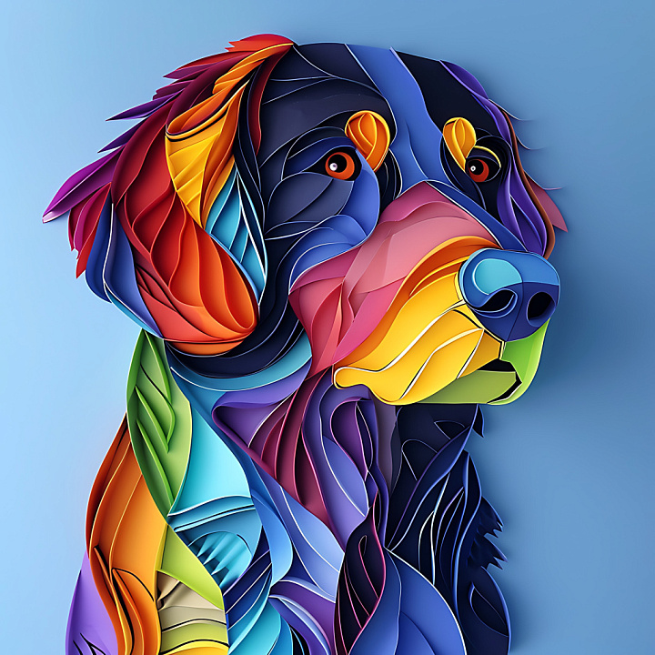 Animal of Curly Coated Retriever Fur with Vibrant Multicolor Origami St… seamless PBR texture preview
