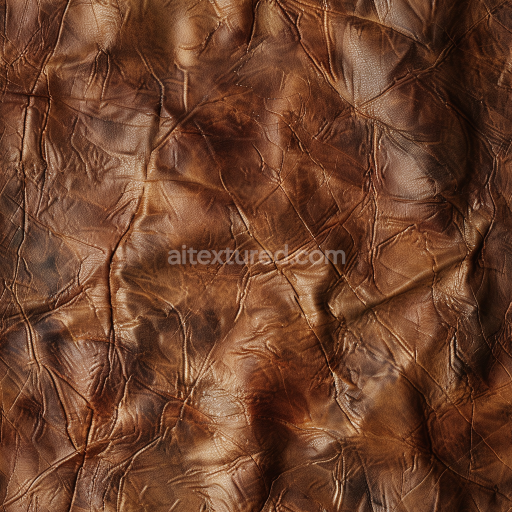 Seamless 3D PBR Texture of Distressed Brown Leather with Deep Wrinkles and Patina