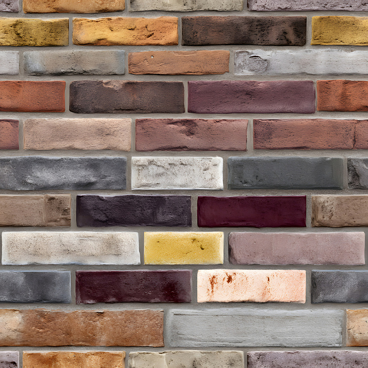 Multicolor Cracked and Weathered Brick Wall seamless PBR texture preview