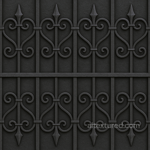 Wrought Iron Fence With Decorative Iron And Black Iron Finish seamless Fences PBR texture