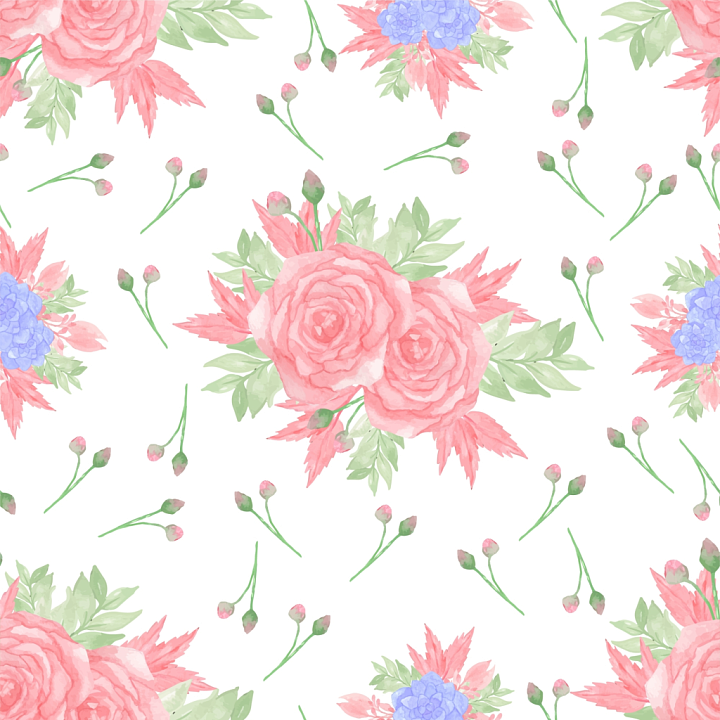 Pink Flower Watercolor with Delicate Floral Design seamless PBR texture preview