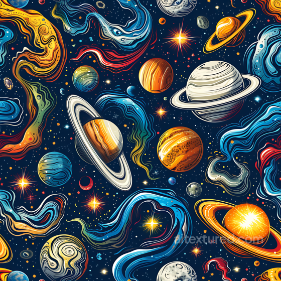 Space PBR Texture Featuring Stylized Nebulae and Vibrant Planets Star, space, planets texture preview