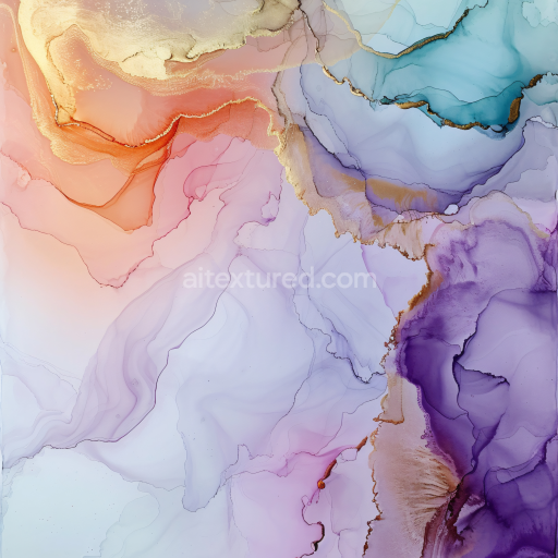 Preview — Seamless 3D Alcohol Ink PBR Texture Featuring Pastel Hues and Elegant Gold Veining