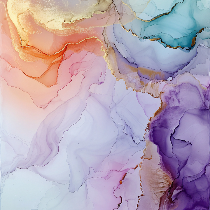 Alcohol Ink Featuring Pastel Hues and Elegant Gold Veining seamless PBR texture preview