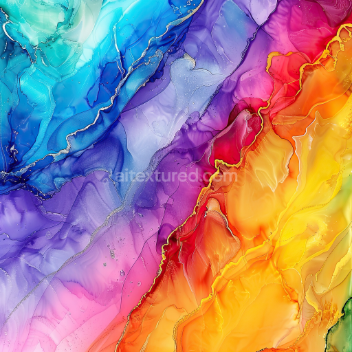 Seamless 3D Alcohol Ink PBR Texture Featuring Vivid Rainbow Swirls and Fluid Color Transitions