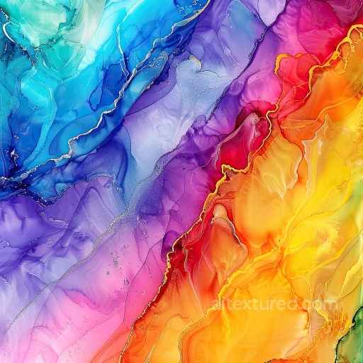 Alcohol Ink PBR Texture Featuring Vivid Rainbow Swirls and Fluid Color Transitions seamless Alcohol ink PBR texture