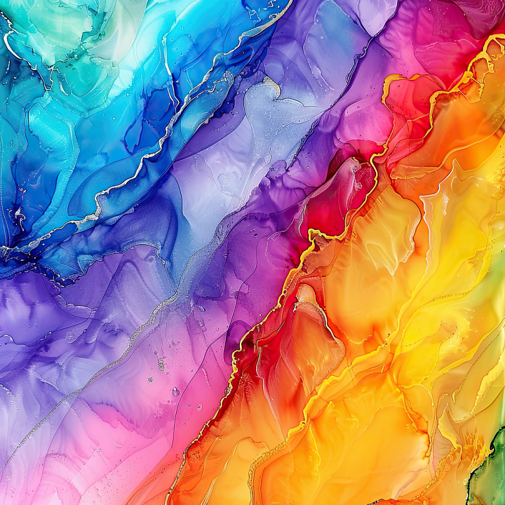 Alcohol Ink Featuring Vivid Rainbow Swirls and Fluid Color Transitions seamless PBR texture preview