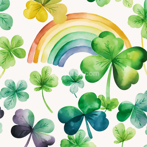 Preview — Seamless 3D PBR Watercolor Shamrocks and Rainbow Pattern Texture